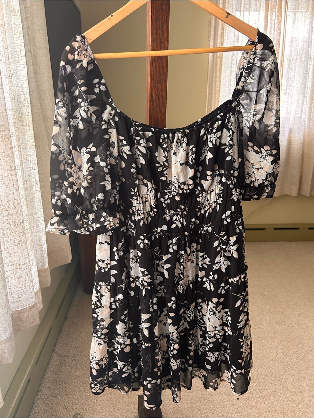 90’s Style Black Floral baby Doll Dress
